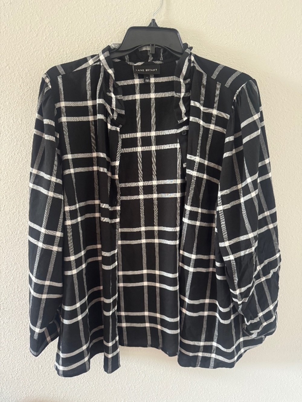 Lane Bryant New Black White Plaid Buttom Up Blouse Size 22